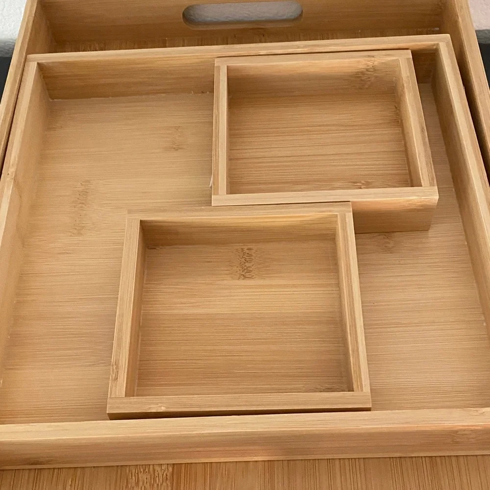 Bamboo Bathroom Organizer Tray Set
